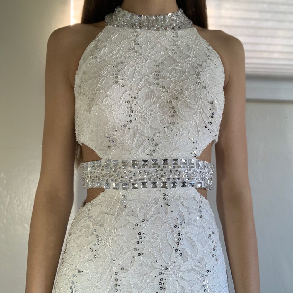 B Darlin Lacey White Prom Dress